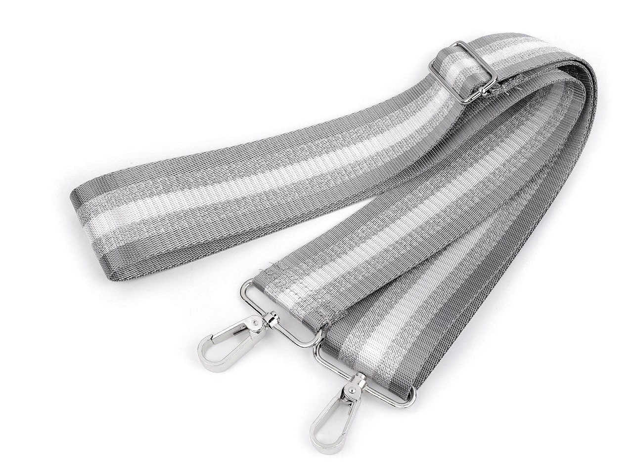 Textilní ucho / popruh na tašku s karabinami šíře 5 cm, barva 4 šedá světlá stříbrná