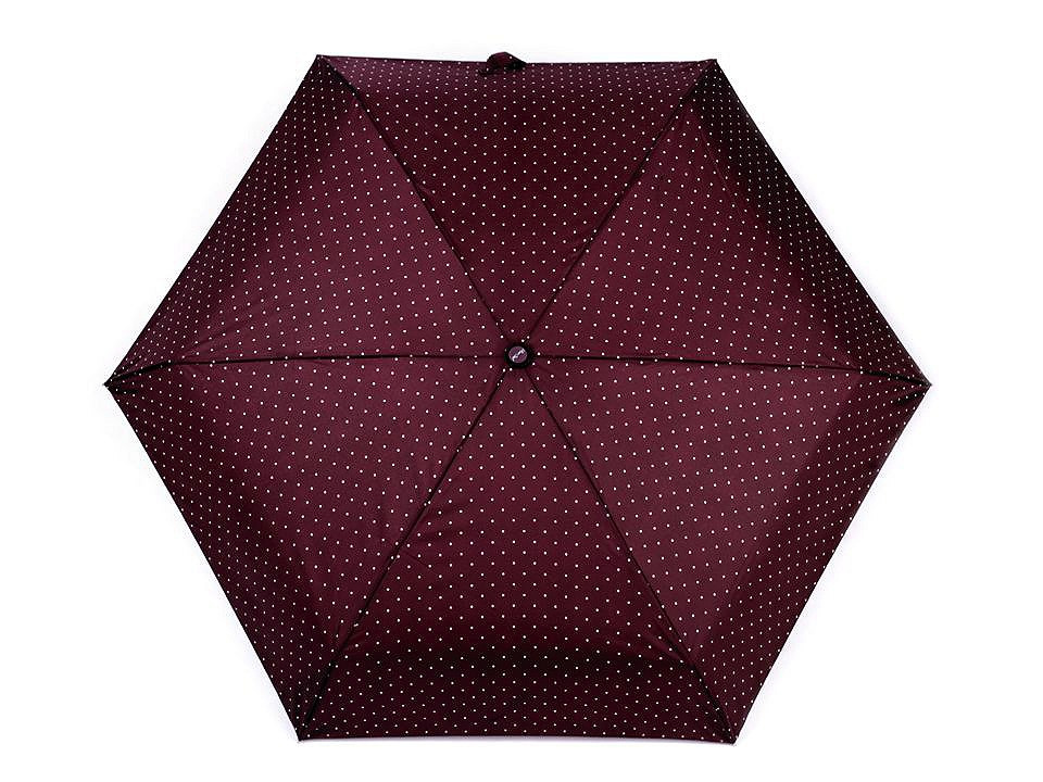 Skládací mini deštník s puntíky, barva 2 bordó