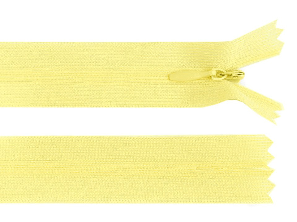 Spirálový zip skrytý šíře 3 mm délka 40 cm dederon, barva 107 žlutá světlá
