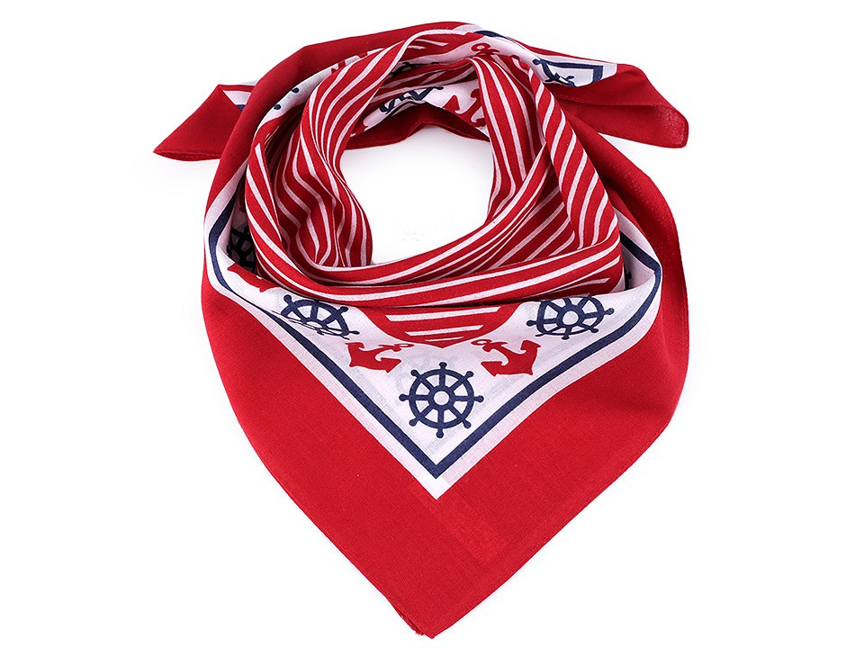 Bavlněný šátek s kotvami 55x55 cm, barva 1 červená