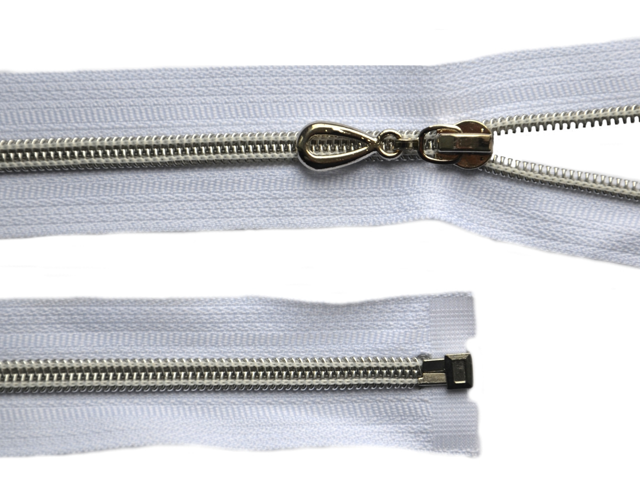 Spirálový zip se stříbrnými zoubky šíře 5 mm délka 75 cm, barva Bílá