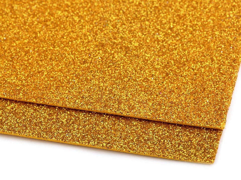 Pěnová guma Moosgummi s glitry 20x30 cm, barva 4 zlatá stř.