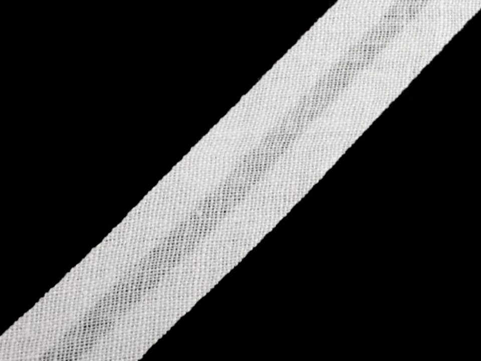 Šikmý proužek bavlněný šíře 15 mm zažehlený, barva Bílá