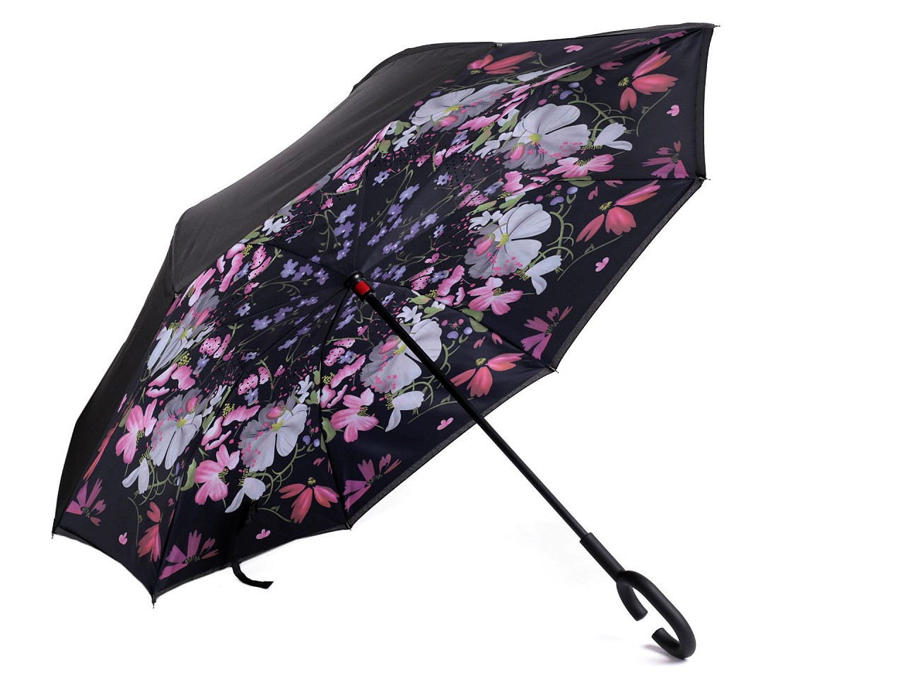 Obrácený deštník dvouvrstvý, barva 13 modrá tmavá květy