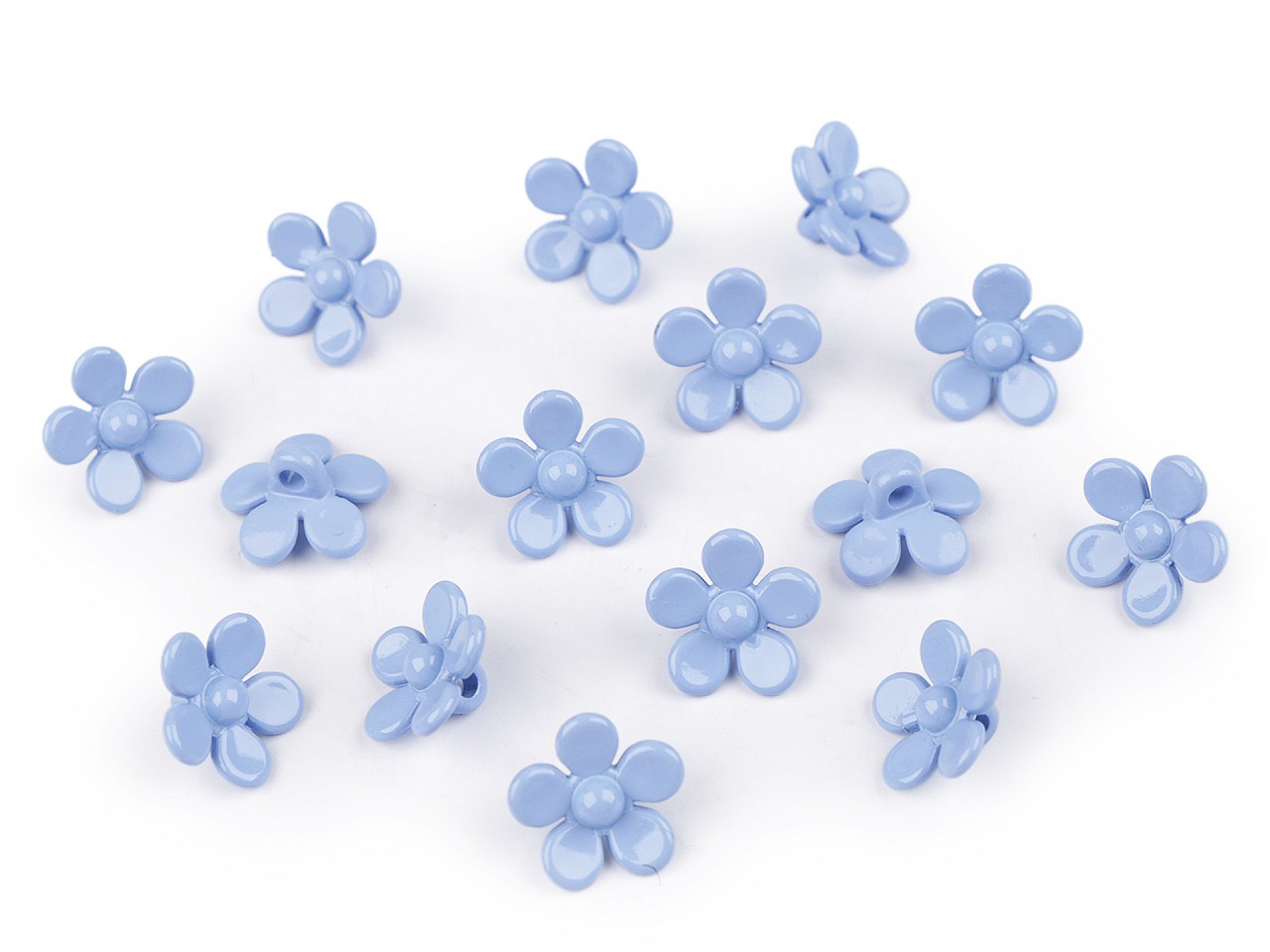 Plastové knoflíky / korálky květ Ø15 mm, barva 6 modrá světlá