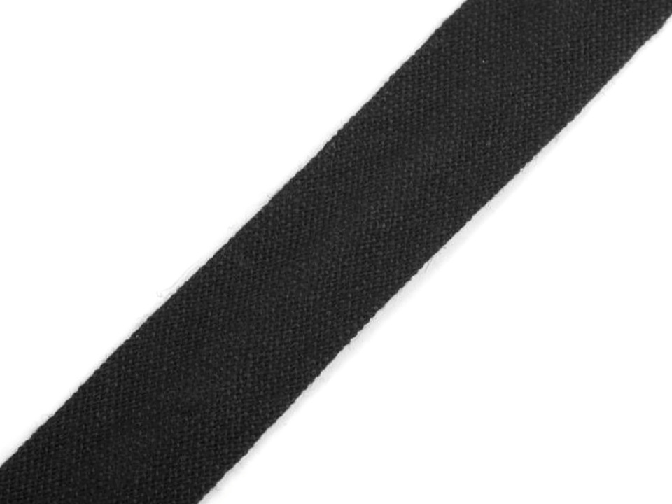 Šikmý proužek bavlněný šíře 18 mm zažehlený, barva Černá