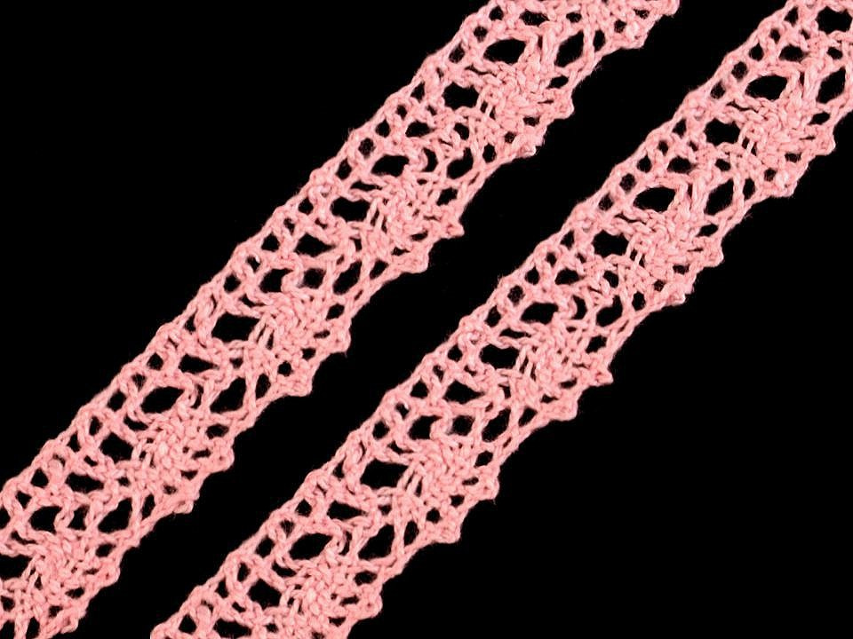 Fotografie Bavlněná krajka paličkovaná šíře 15 mm, barva 8 růžová