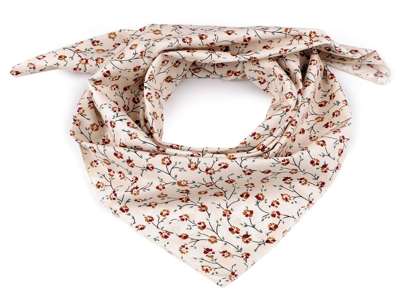 Bavlněný šátek s květy 60x60 cm, barva béžová světlá