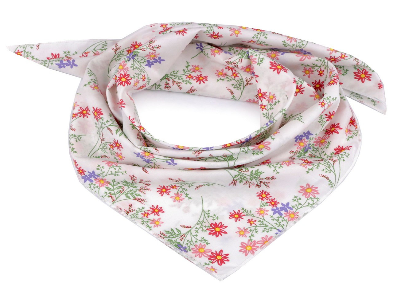 Bavlněný šátek s lučními květy 55x55 cm, barva 1 bílá
