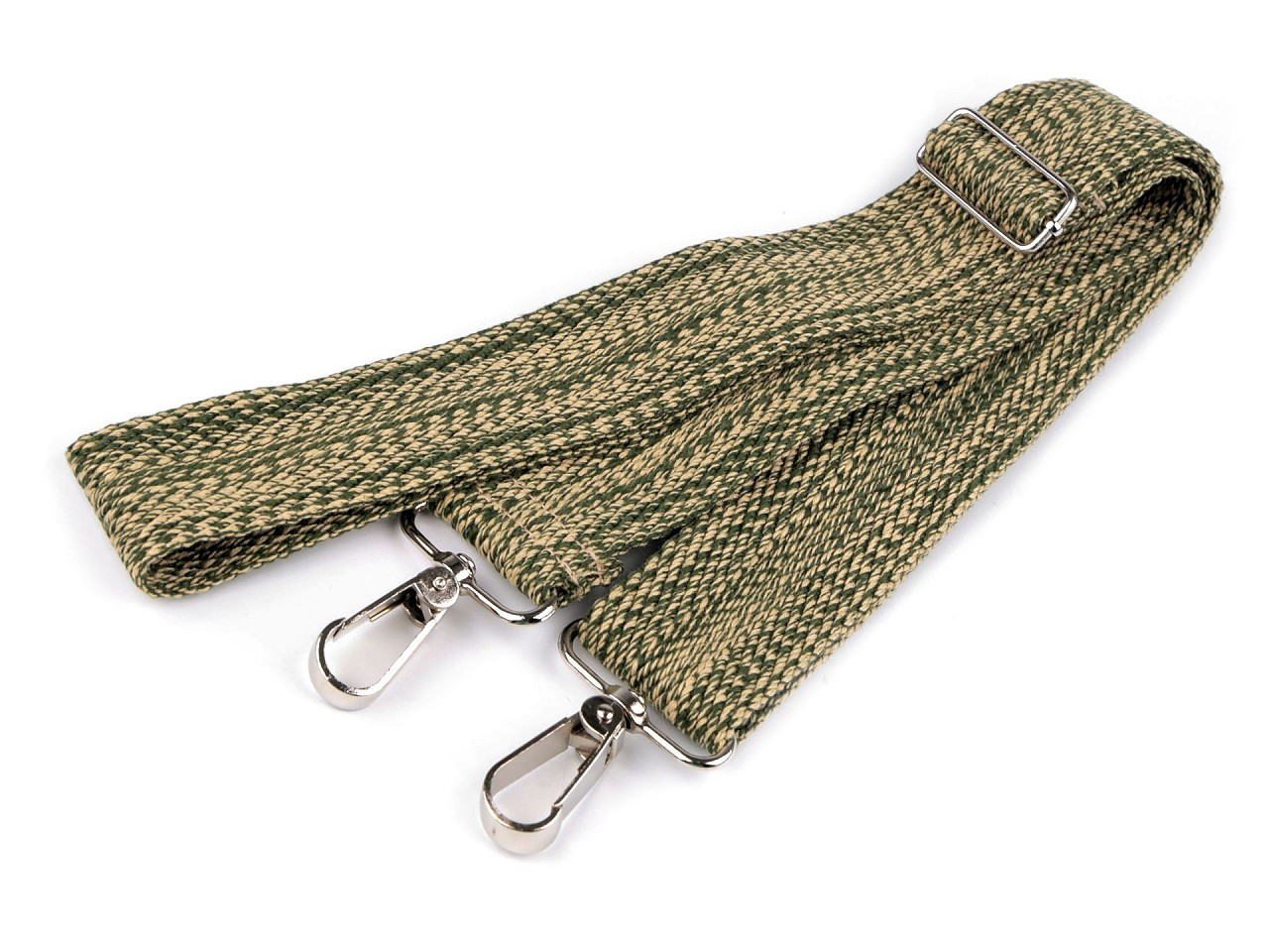 Textilní ucho / popruh na tašku s karabinami šíře 3,8 cm, barva 20 zelená béžová světlá