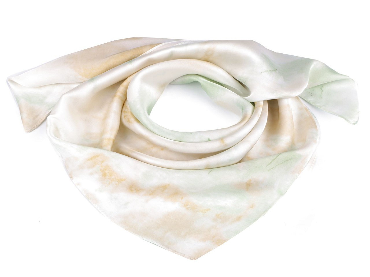 Saténový šátek batikovaný 70x70 cm, barva 1 zelená past.sv.