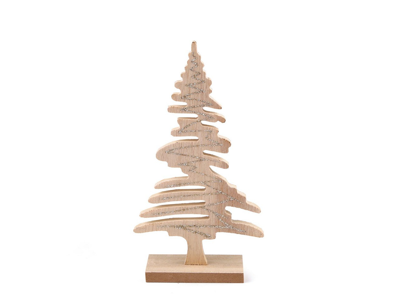 Dřevěný vánoční stromeček s glitry, barva přírodní zlatá