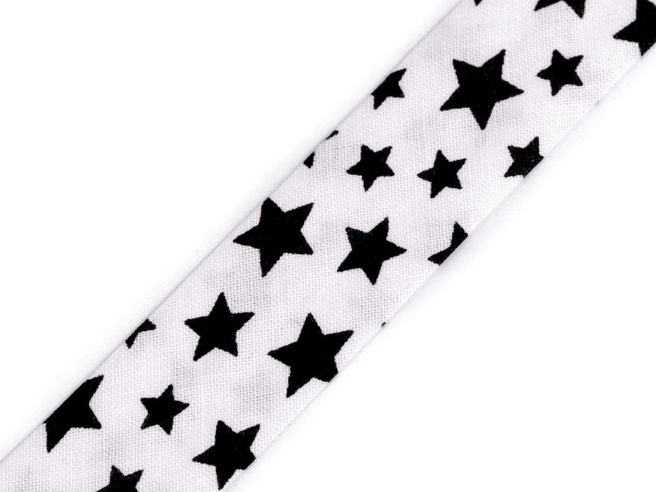Šikmý proužek bavlněný puntík, káro, hvězdy, jemný proužek šíře 20 mm zažehlený, barva 380904/3 černá hvězdy