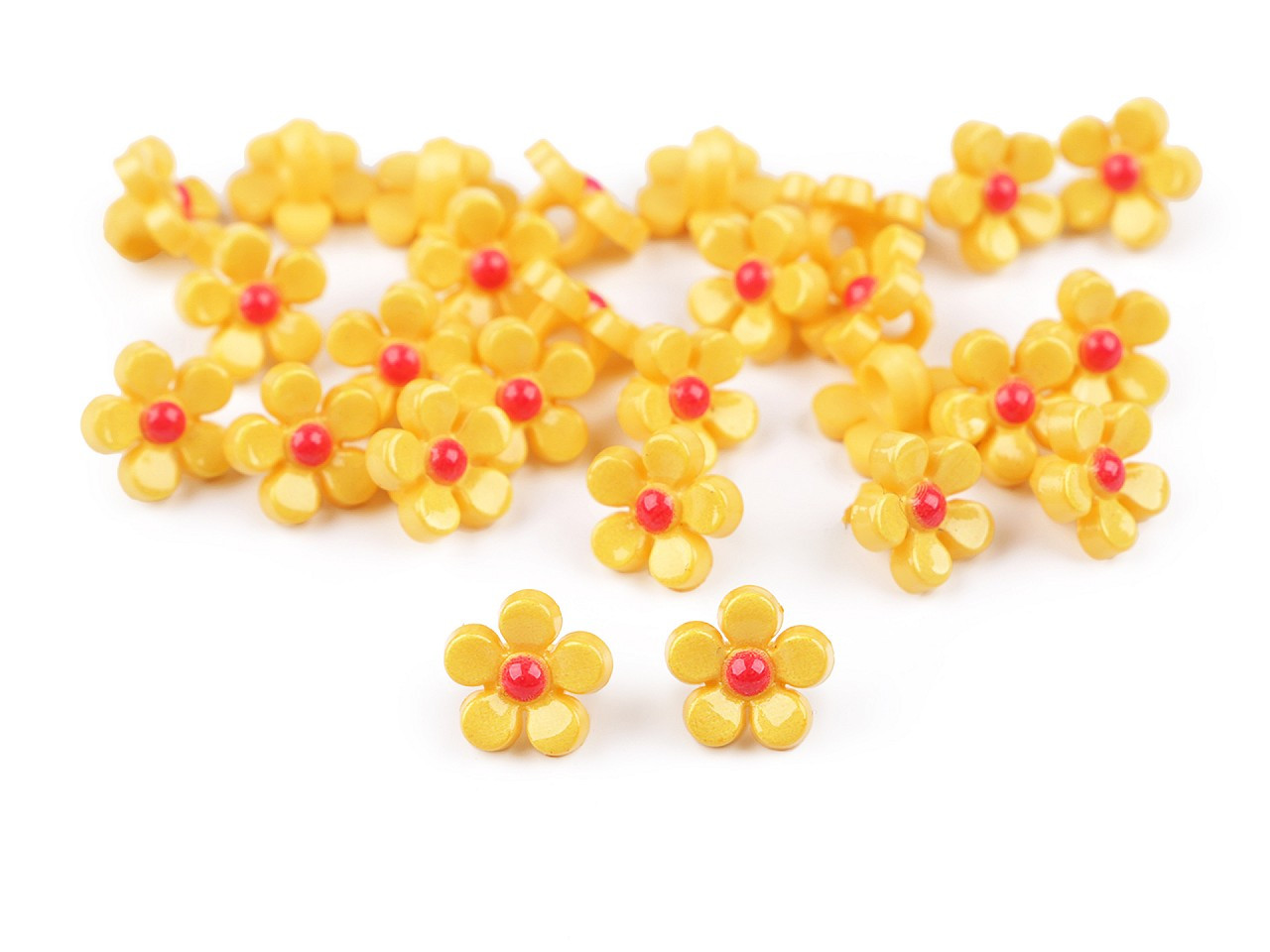 Plastové knoflíky / korálky květ Ø11 mm, barva 2 žlutá