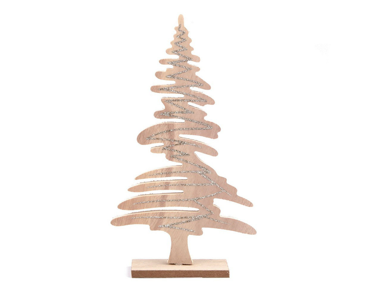 Dřevěný vánoční stromeček s glitry, barva přírodní sv. zlatá