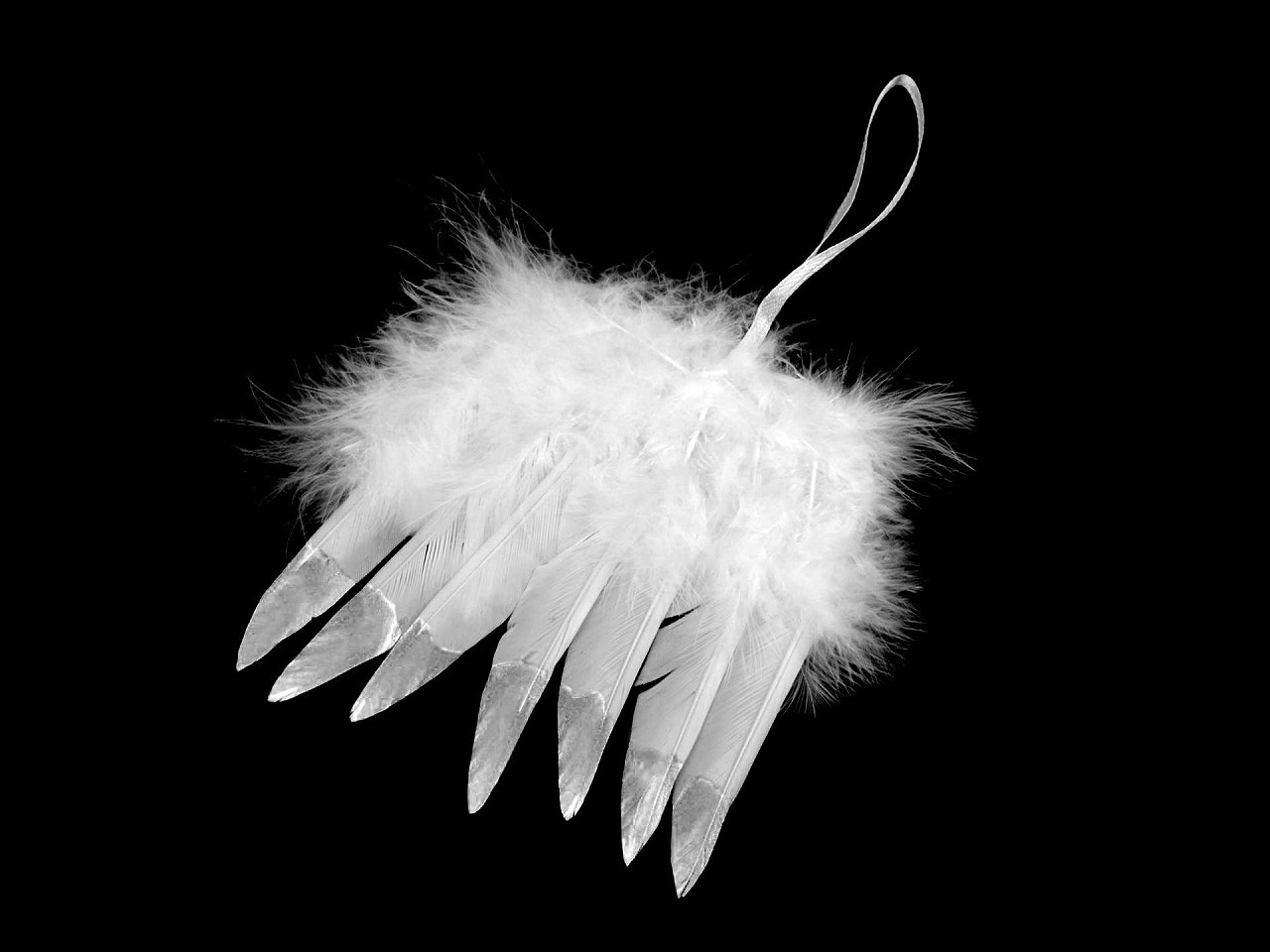 Dekorace andělská křídla s metalickým efektem, barva 1 bílá stříbrná