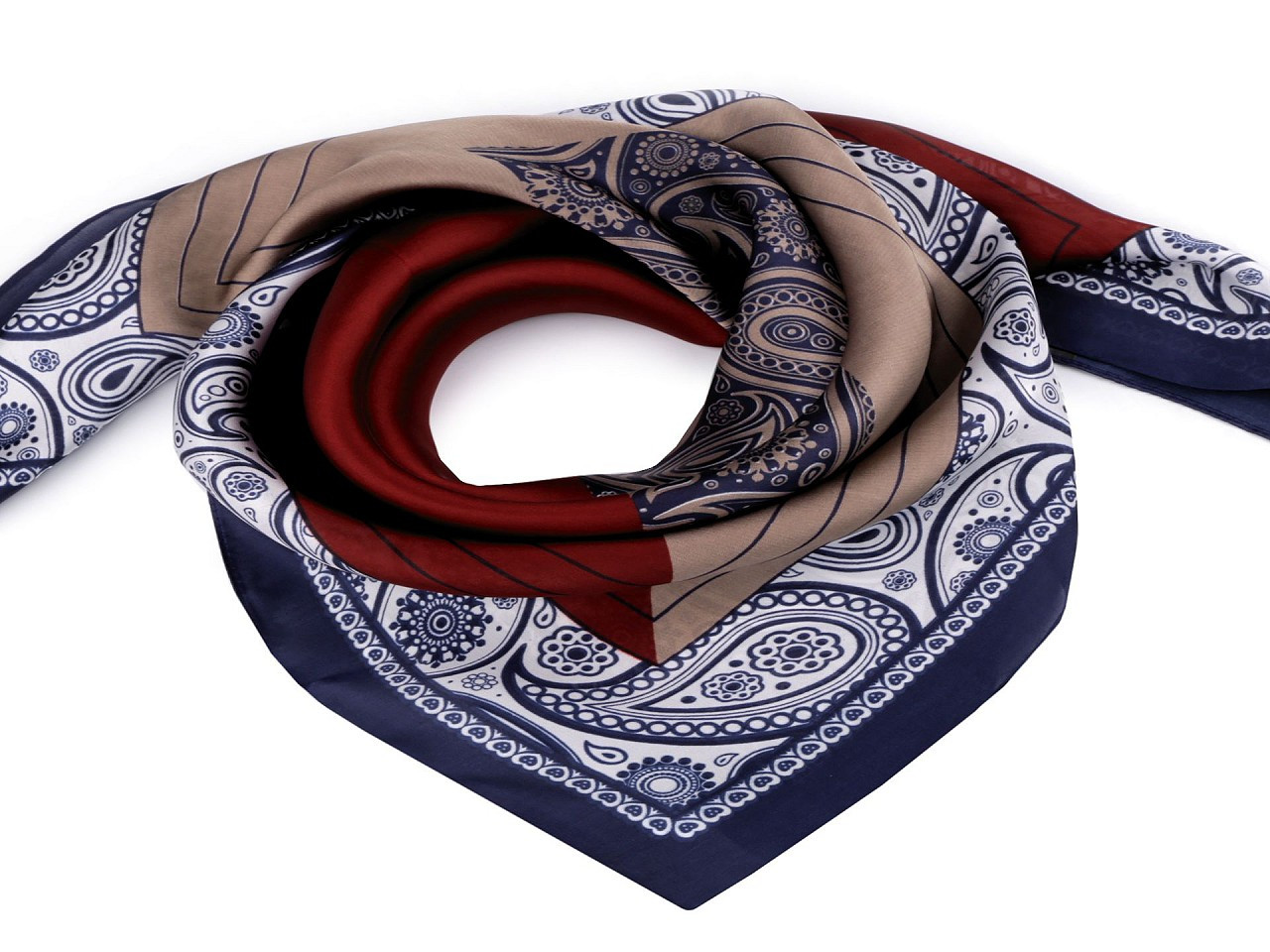 Saténový šátek paisley 70x70 cm, barva 1 modrá pařížská