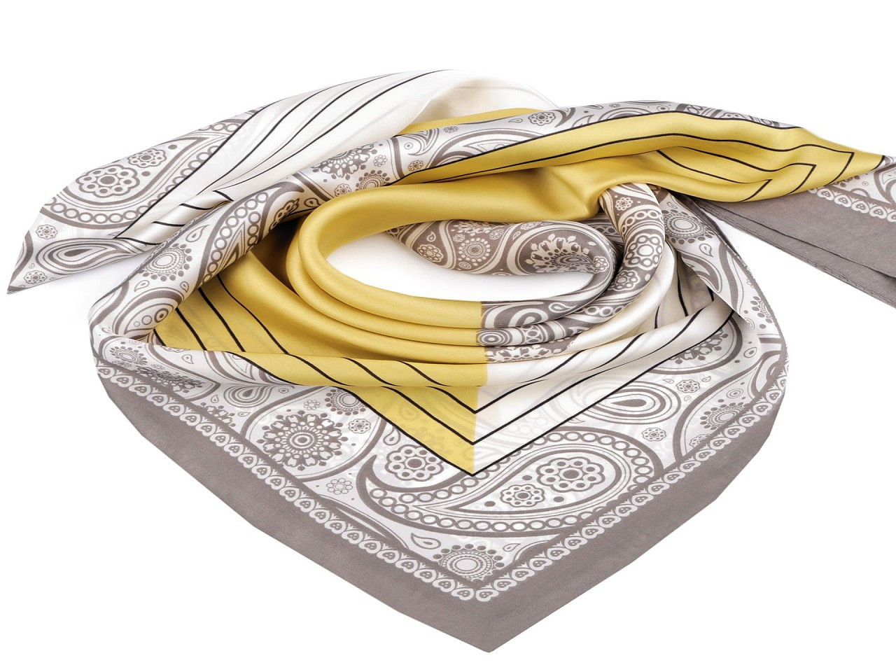 Saténový šátek paisley 70x70 cm, barva 3 šedá