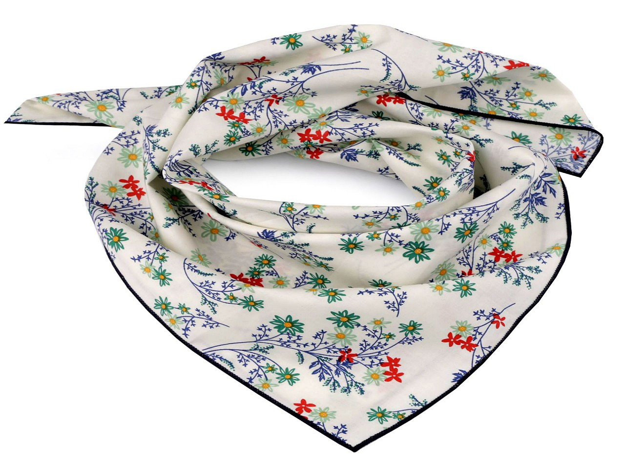 Bavlněný šátek s lučními květy 55x55 cm, barva 2 krémová nejsvět.