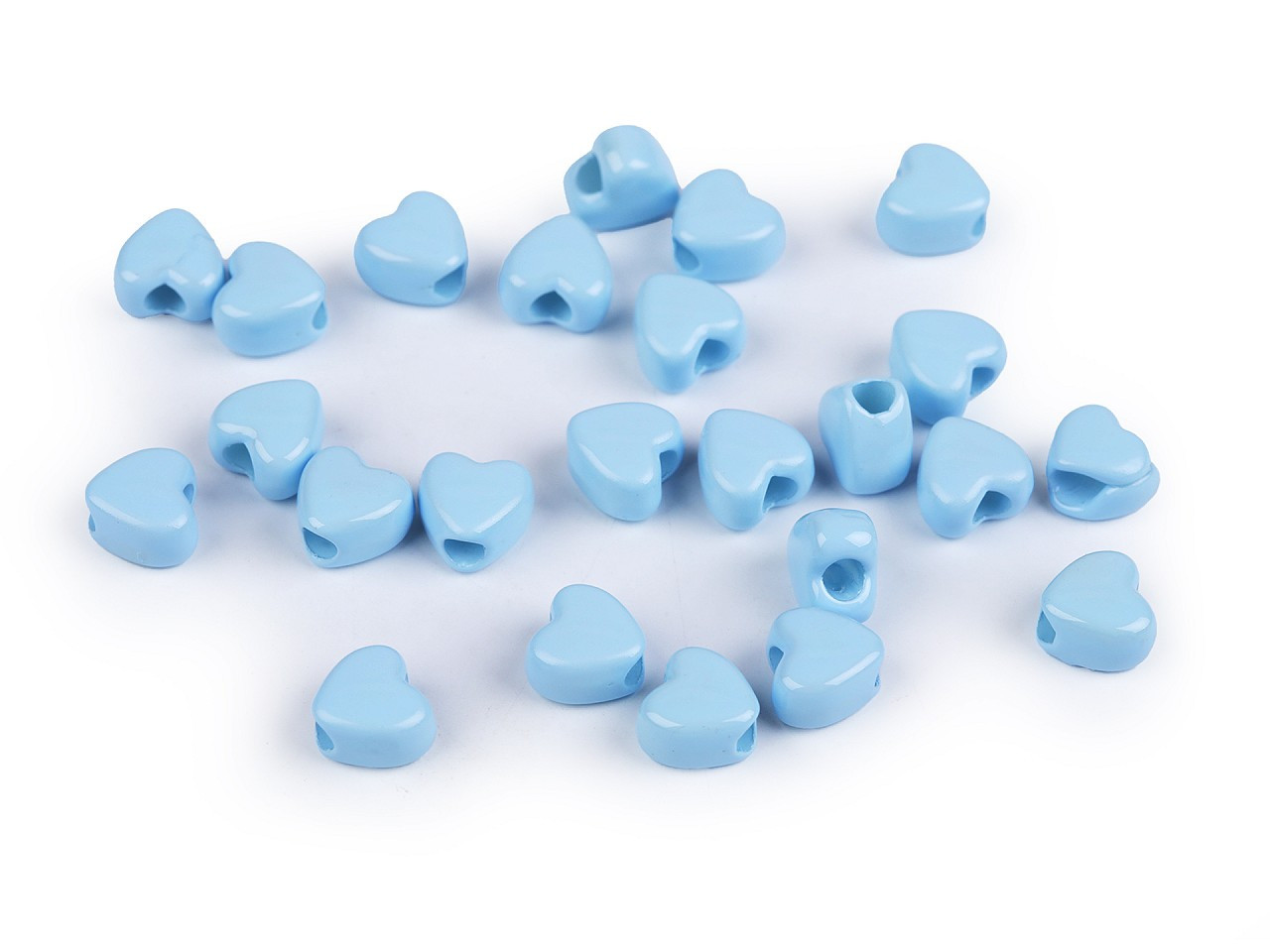 Plastové korálky srdce 8 mm, barva 5 modrá světlá