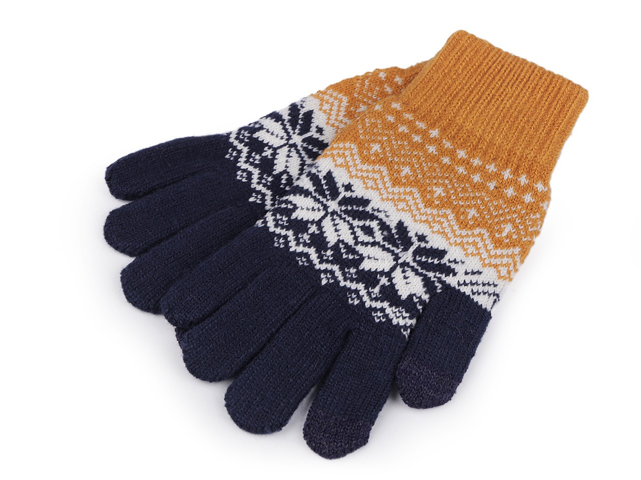 Dámské / dívčí pletené rukavice norský vzor, barva 3 hořčicová