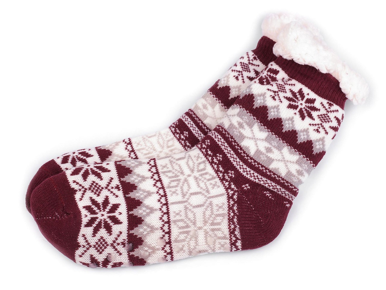 Ponožky zimní s kožíškem a protiskluzem, unisex, barva 28 (vel. 35-38) bordó sv.