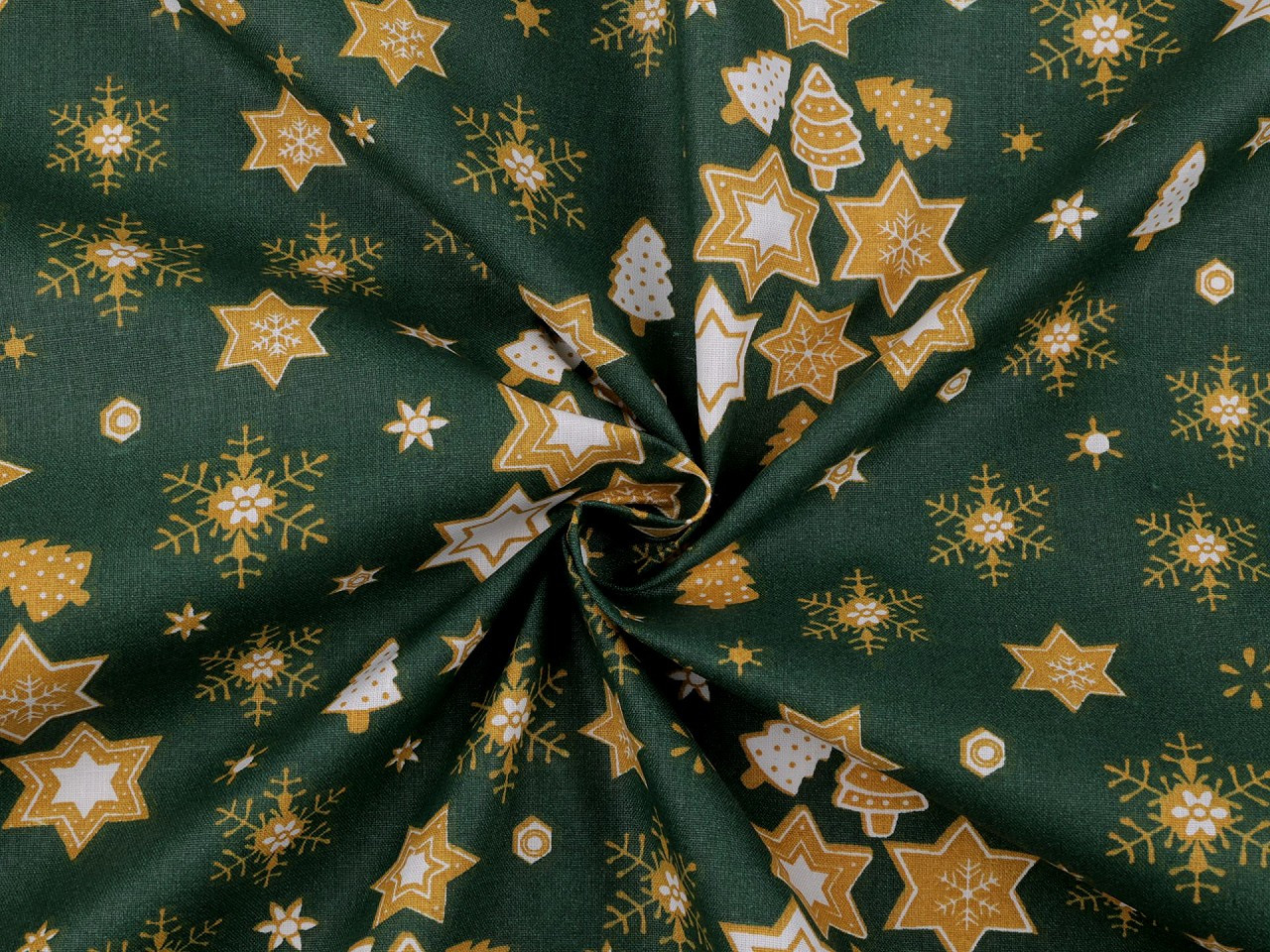 Vánoční bavlněná látka / plátno hvězdy, barva 2 (CH2) zelená