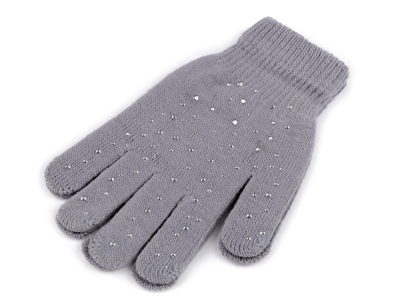 Dámské / dívčí pletené rukavice s kamínky, barva 3 šedá
