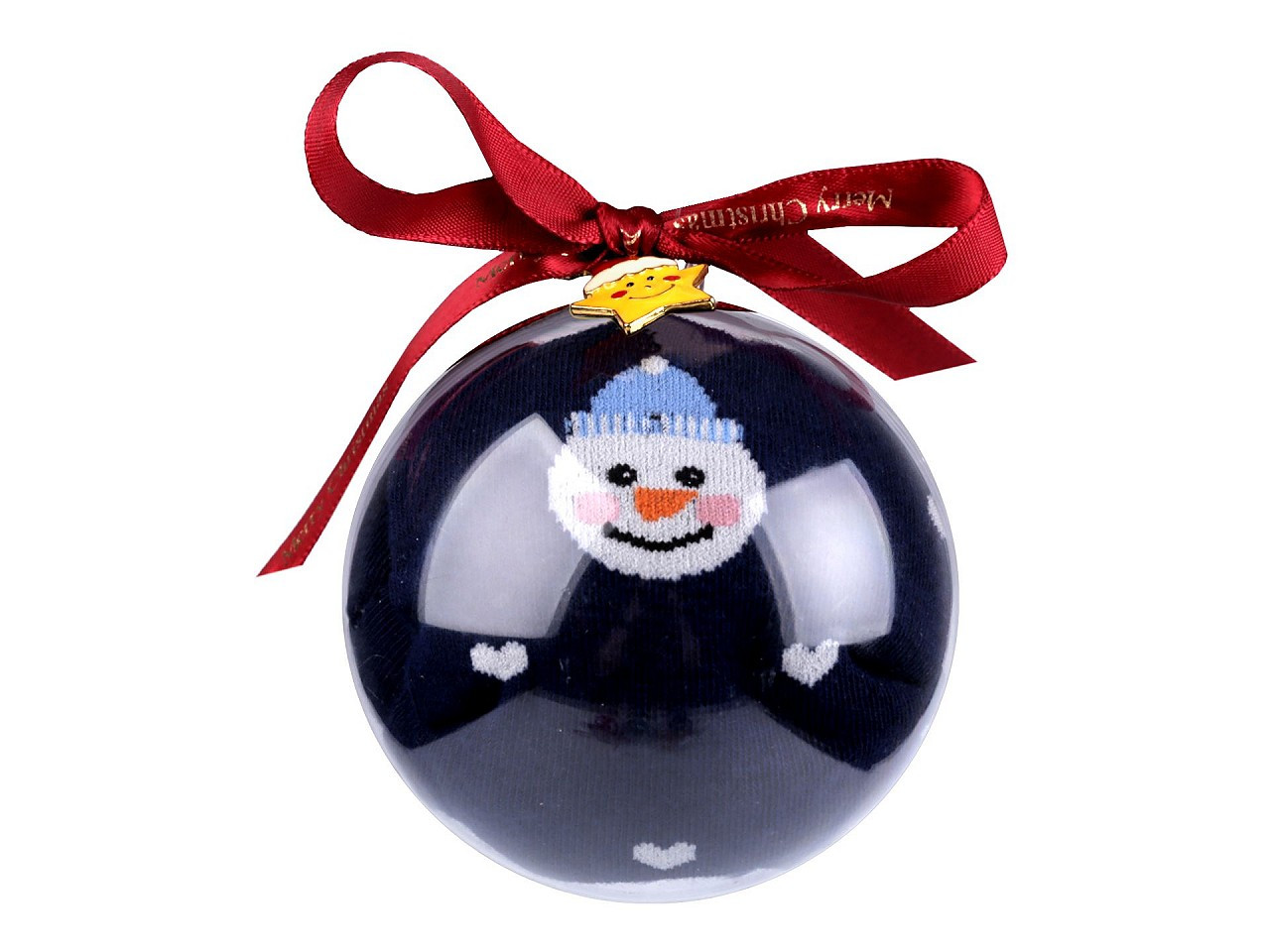 Dámské / dívčí vánoční bavlněné ponožky v dárkové kouli s přívěskem, barva 3 modrá tmavá sněhulák