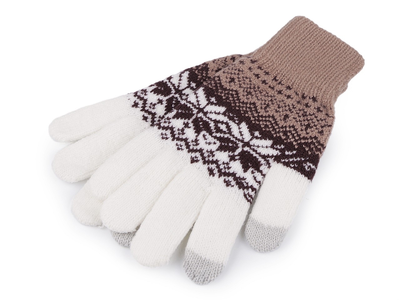 Dámské / dívčí pletené rukavice norský vzor, barva 2 béžová tmavá