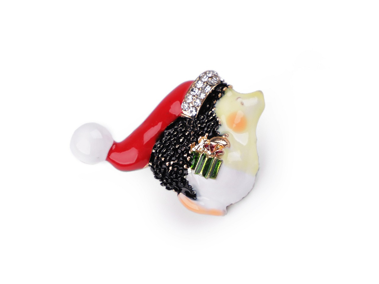 Vánoční brož s broušenými kamínky, barva 2 červená ježek