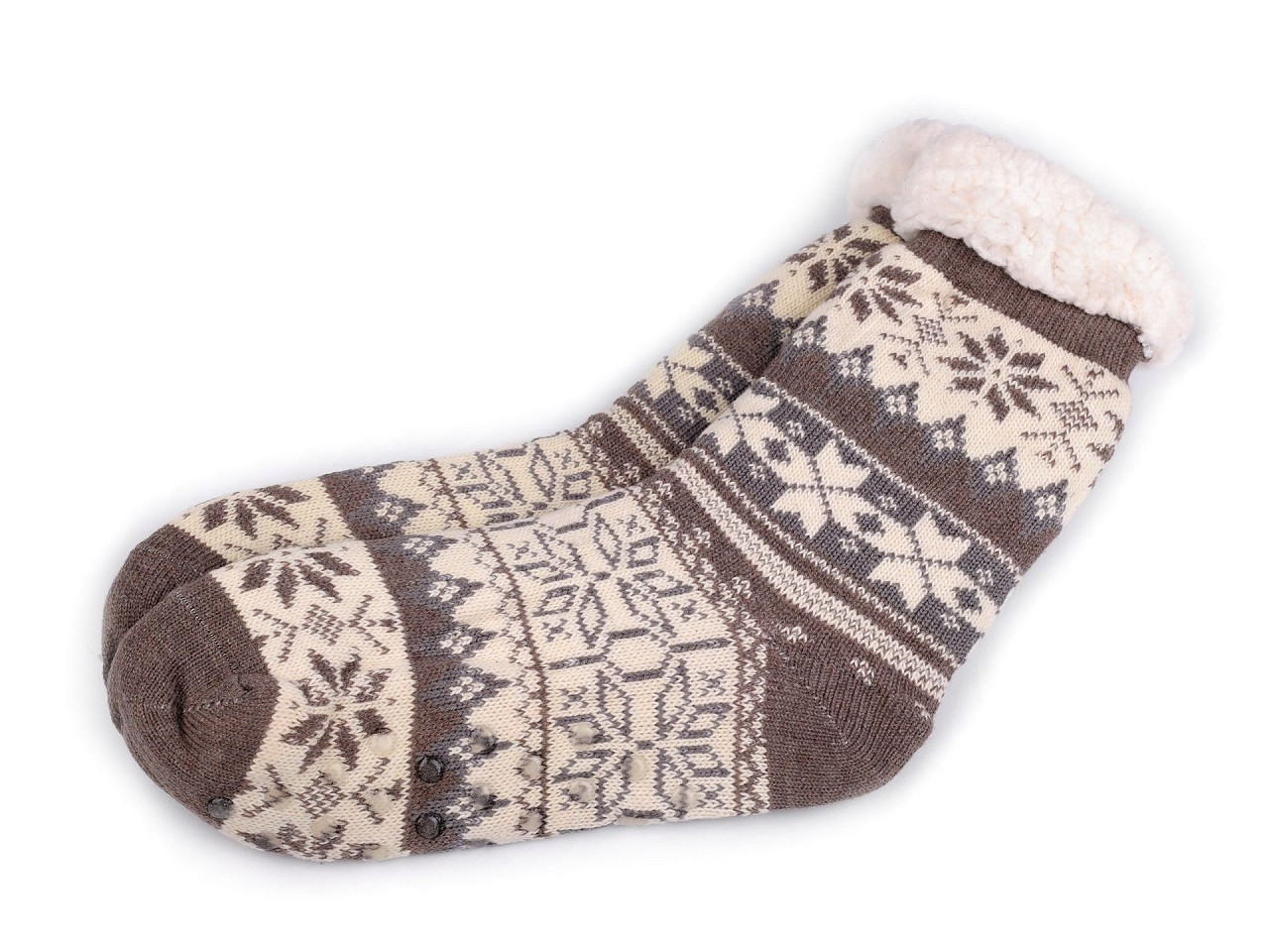 Ponožky zimní s kožíškem a protiskluzem, unisex, barva 39 (vel. 39-42) béžová