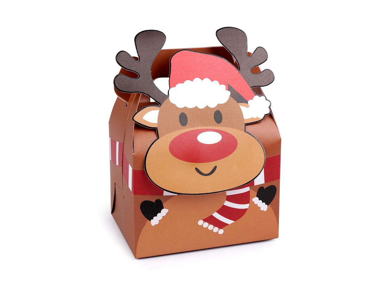 Vánoční dárková krabička sob, Mikuláš, sněhulák, barva 2 hnědá přírodní sob
