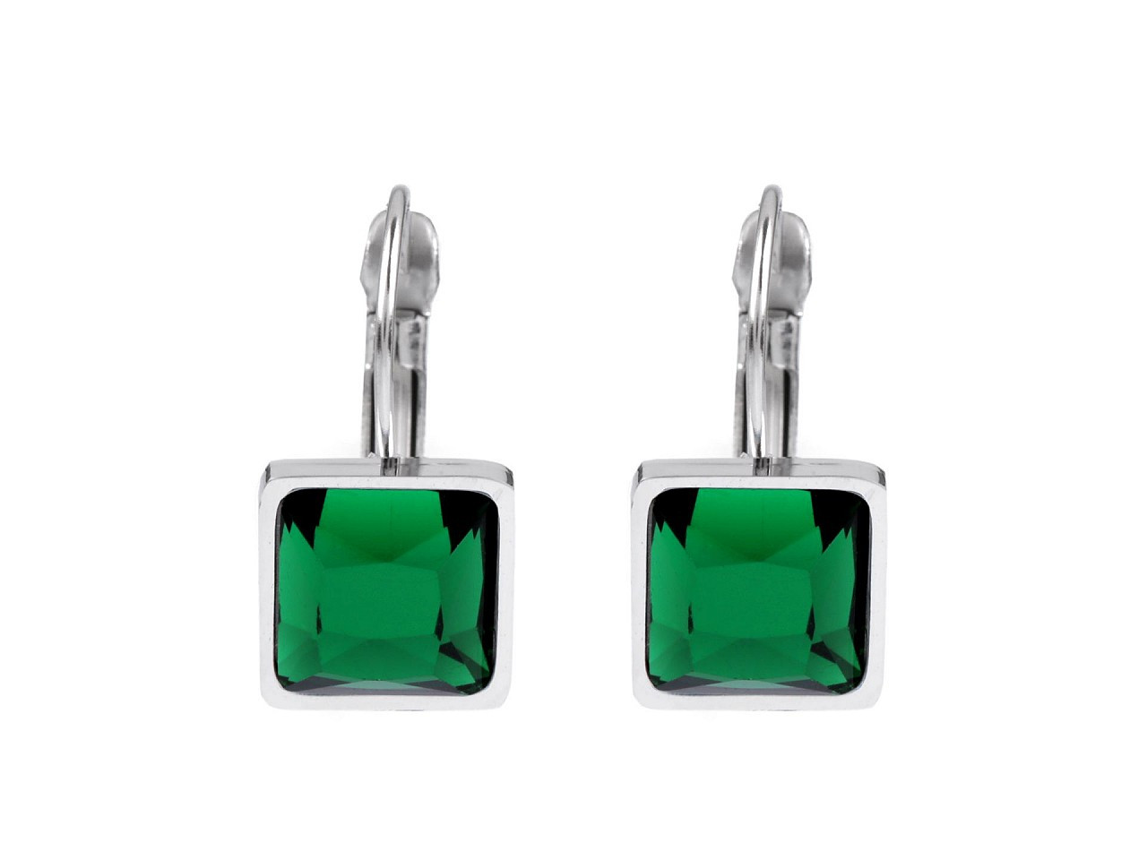 Náušnice z nerezové oceli s broušeným kamenem, barva 4 emerald