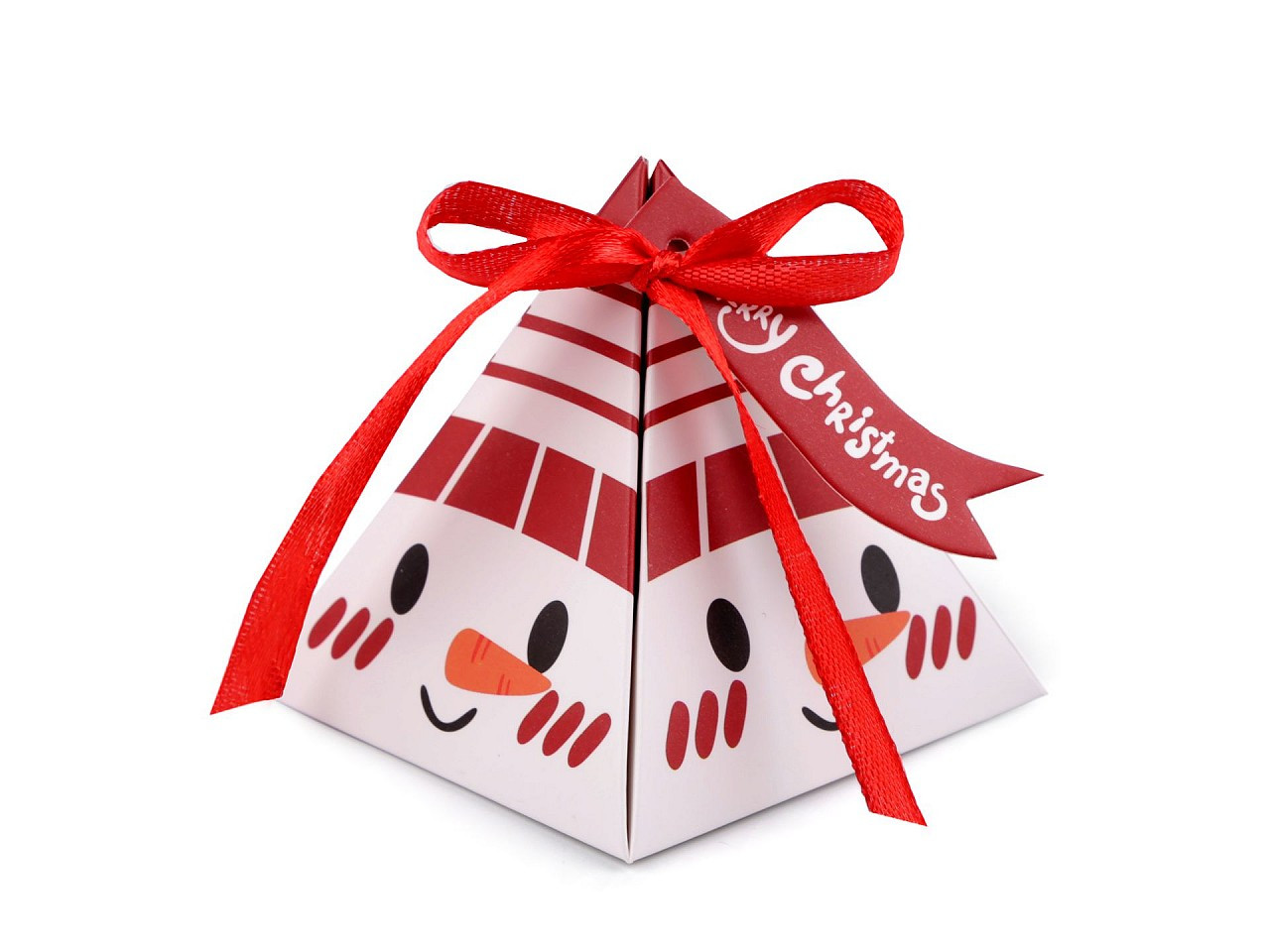 Vánoční dárková krabička pyramida - sob, Mikuláš, sněhulák, skřítek, barva 1 bílá sněhulák
