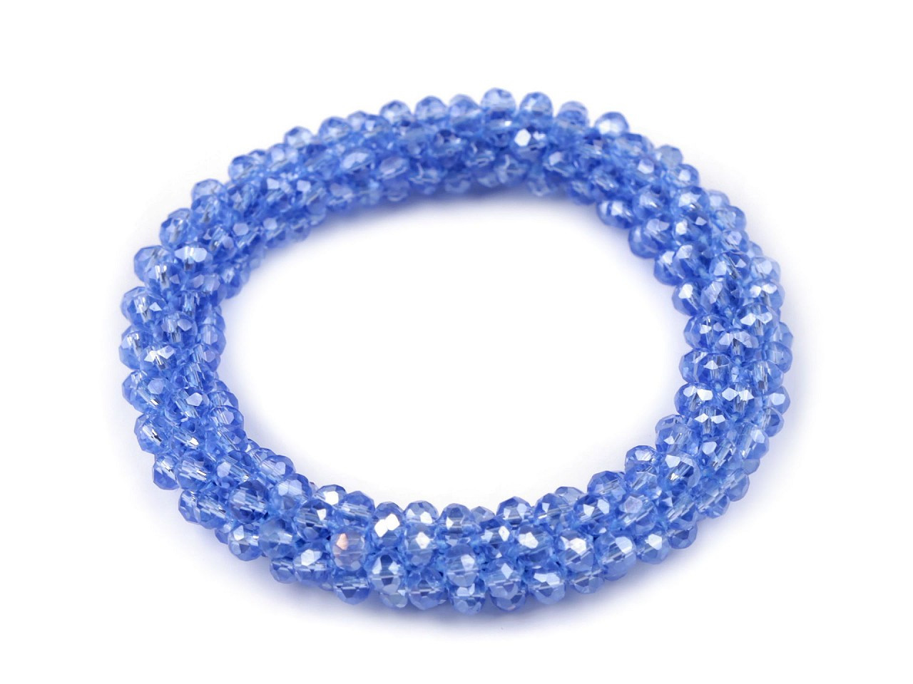 Náramek / gumička z broušených korálků, barva 14 modrá jemná