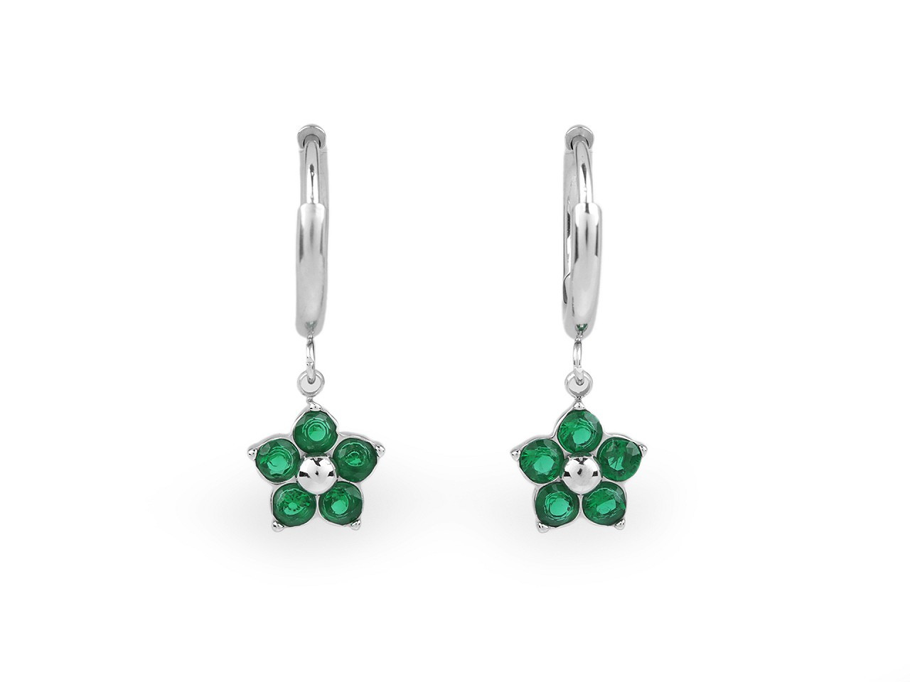 Náušnice z nerezové oceli květ s broušenými kamínky, barva 3 emerald
