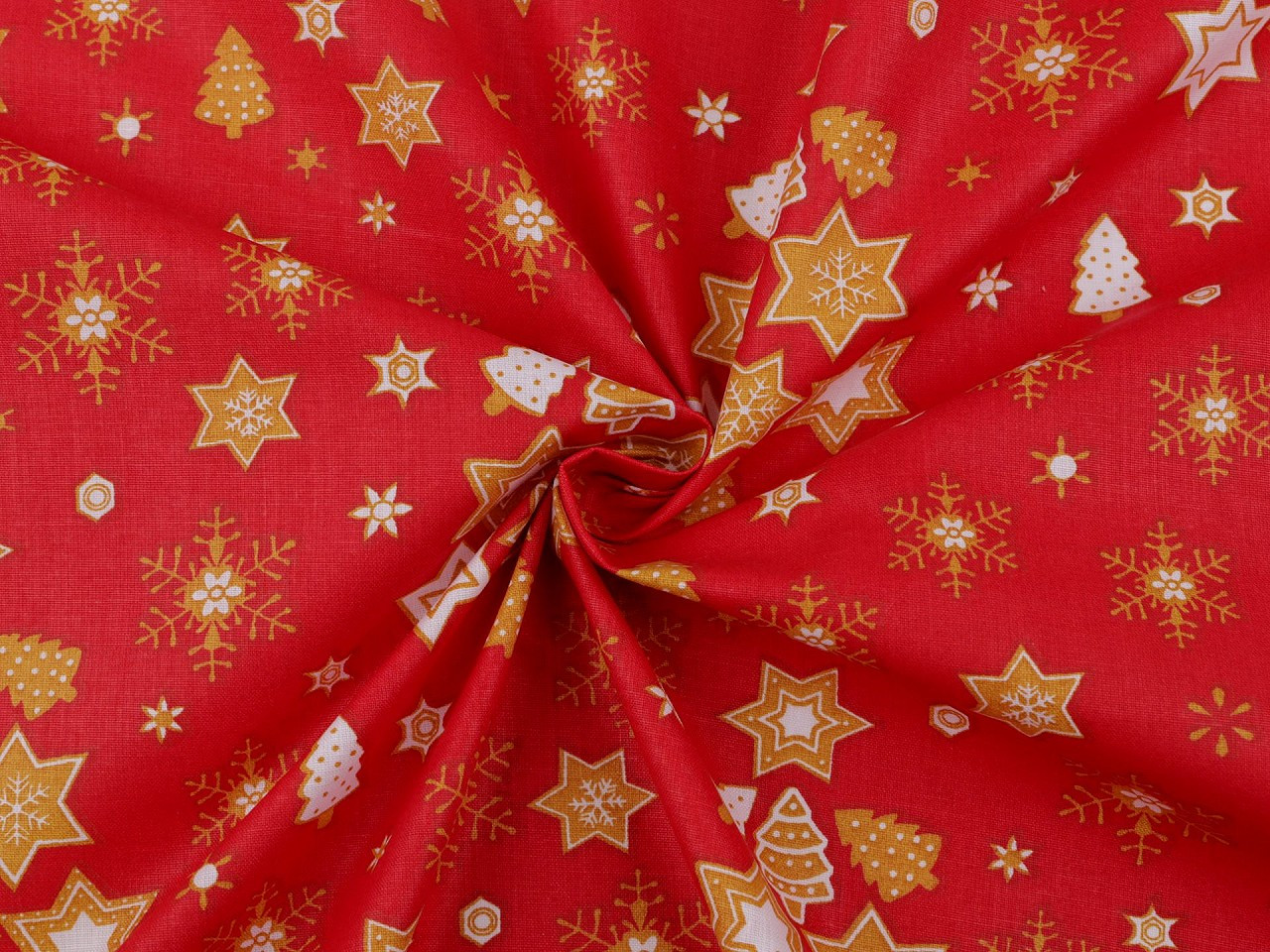Vánoční bavlněná látka / plátno hvězdy, barva 1 (CH1) červená