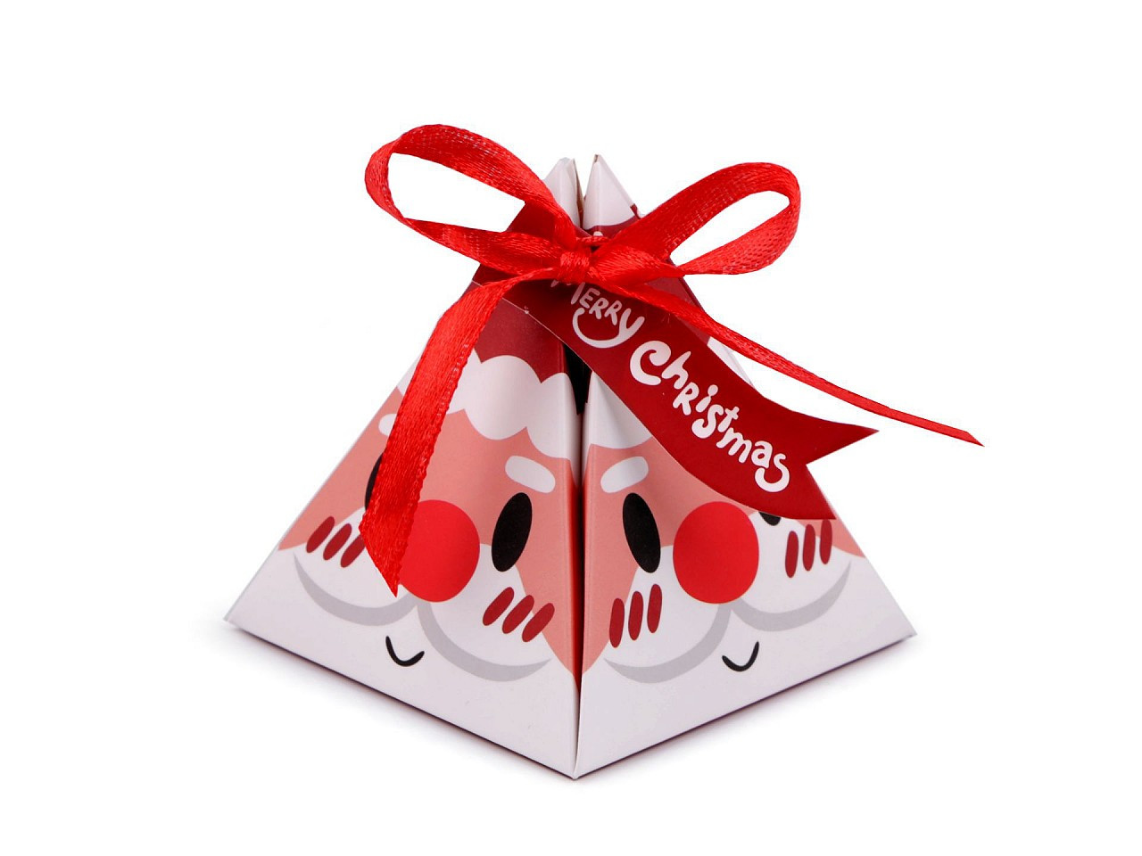 Vánoční dárková krabička pyramida - sob, Mikuláš, sněhulák, skřítek, barva 2 červená Mikuláš