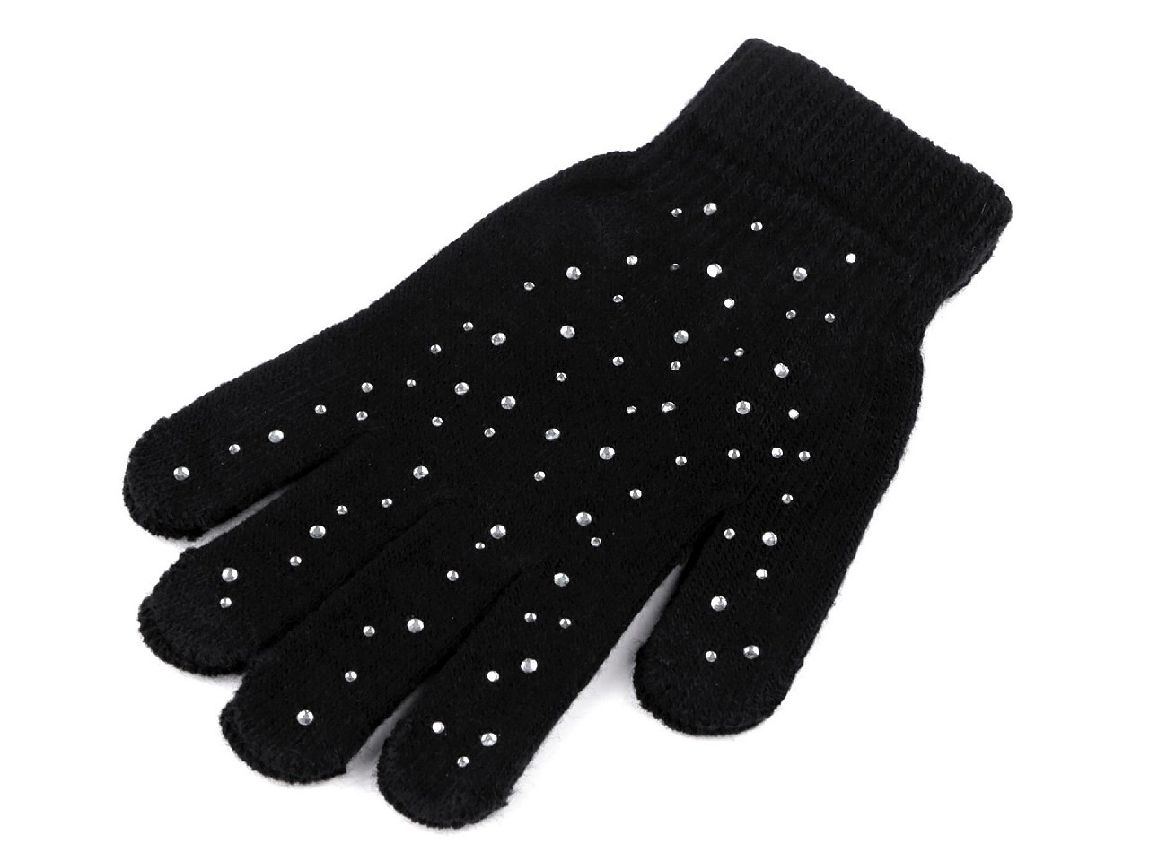 Dámské / dívčí pletené rukavice s kamínky, barva 4 černá