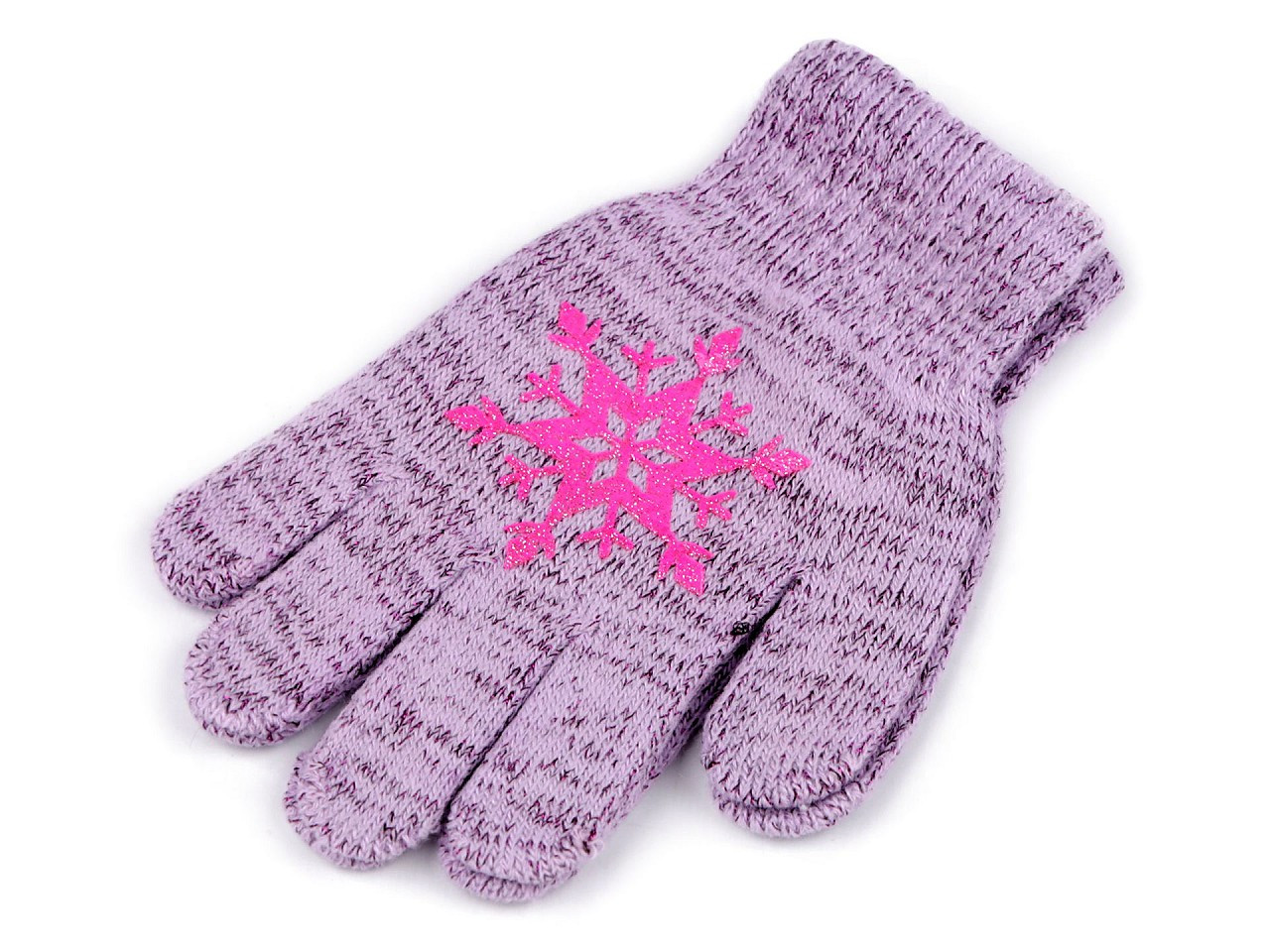 Dívčí pletené rukavice s vločkou, barva 3 fialová lila melír