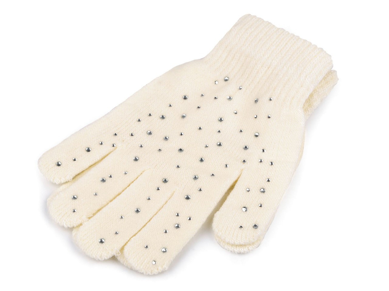 Dámské / dívčí pletené rukavice s kamínky, barva 1 krémová nejsvět.
