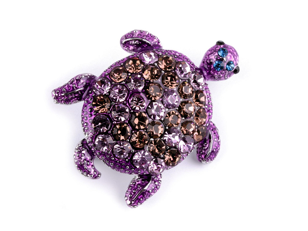 Brož s broušenými kamínky želva, barva 7 fialová