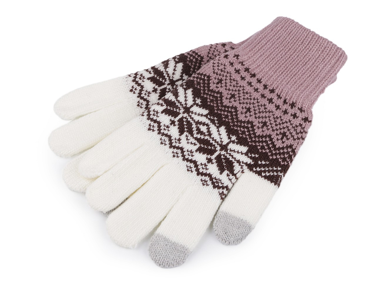 Dámské / dívčí pletené rukavice norský vzor, barva 1 starorůžová
