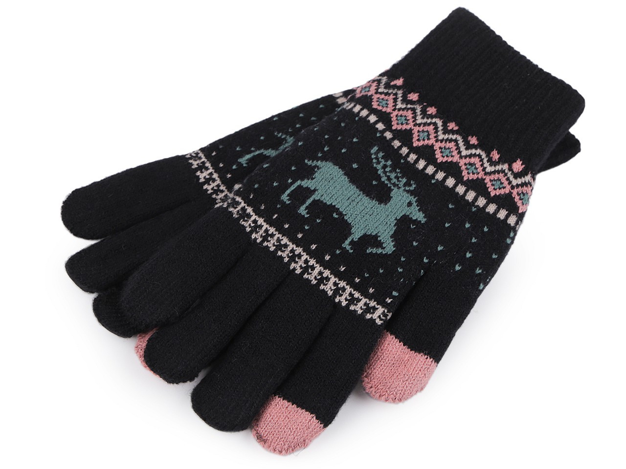 Pletené rukavice zateplené unisex, dotykové, barva 6 černá