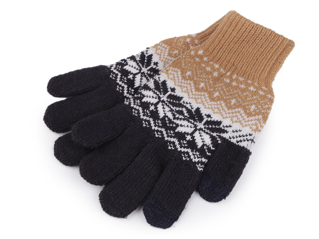 Dámské / dívčí pletené rukavice norský vzor, barva 5 béžová velbloudí