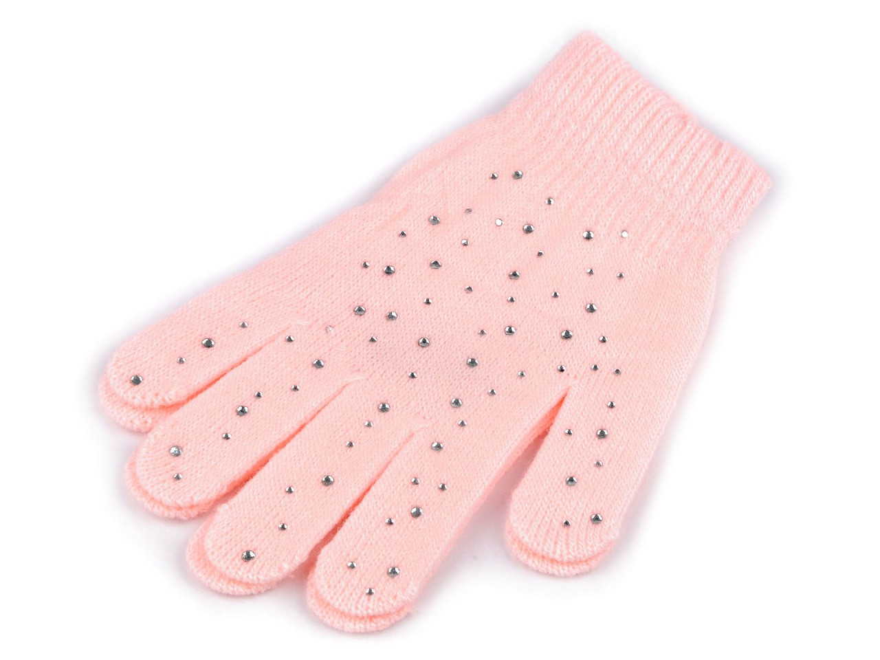 Dámské / dívčí pletené rukavice s kamínky, barva 2 růžová sv.