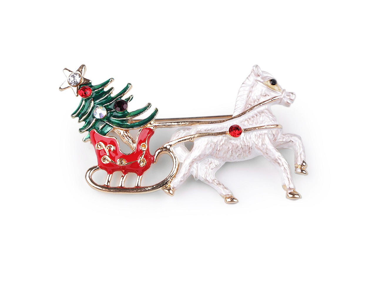 Vánoční brož s broušenými kamínky, barva 1 bílá kůň