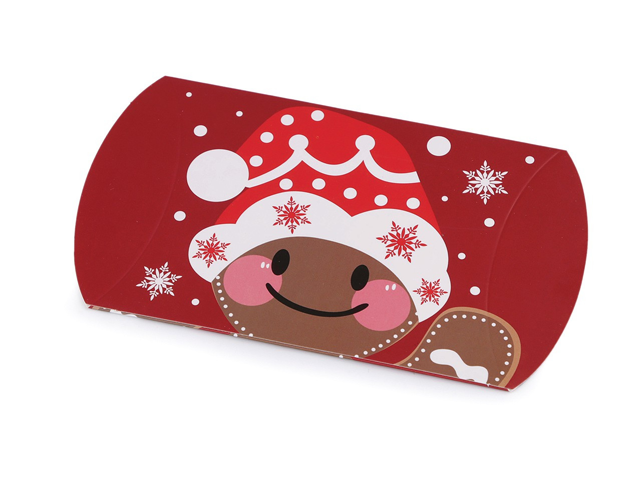Vánoční dárková krabička sob, Mikuláš, sněhulák, perníček, kostelík, barva 4 červená perníček