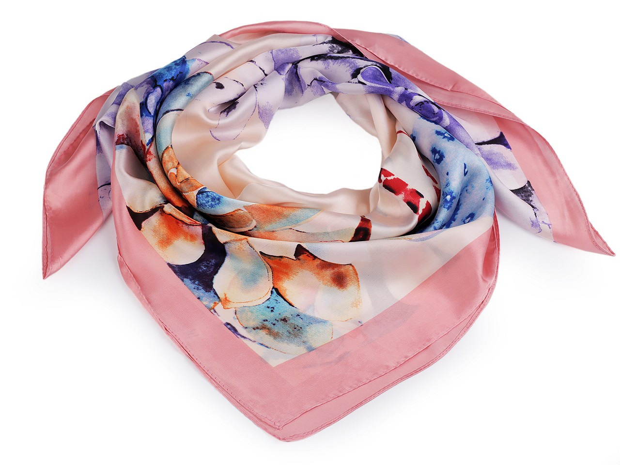 Saténový šátek 90x90 cm, barva 2 růžová sv.
